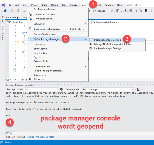 Visual Studio Open Package Manager Console